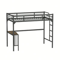 Loft Bed With Desk And Ladder, Silver Finish, Space-Saving Design With Guardrails And Under-Bed Book Desk