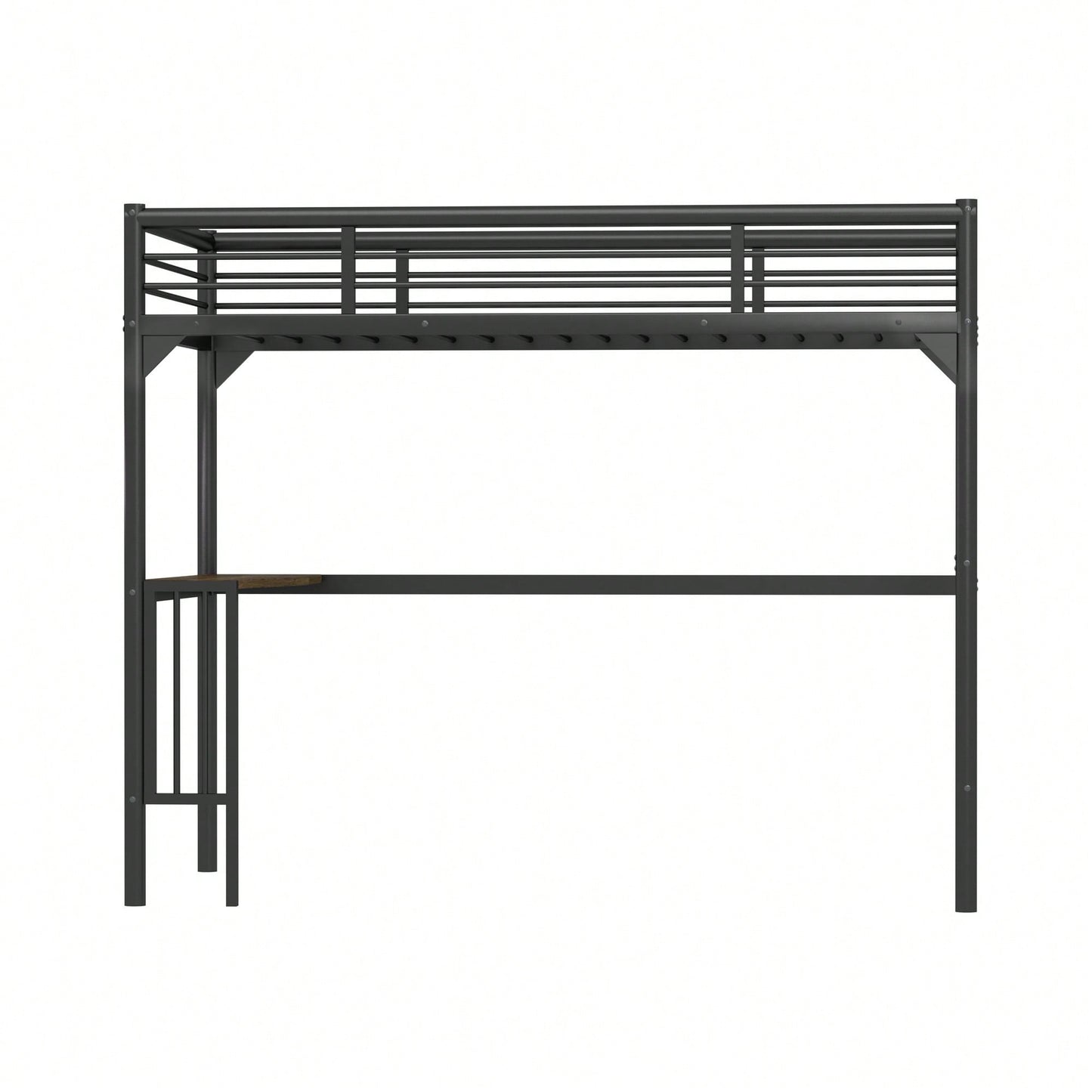 Loft Bed With Desk And Ladder, Silver Finish, Space-Saving Design With Guardrails And Under-Bed Book Desk