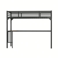 Loft Bed With Desk And Ladder, Silver Finish, Space-Saving Design With Guardrails And Under-Bed Book Desk