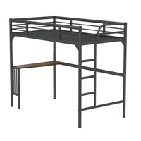 Loft Bed With Desk And Ladder, Silver Finish, Space-Saving Design With Guardrails And Under-Bed Book Desk