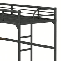 Loft Bed With Desk And Ladder, Silver Finish, Space-Saving Design With Guardrails And Under-Bed Book Desk