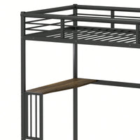 Loft Bed With Desk And Ladder, Silver Finish, Space-Saving Design With Guardrails And Under-Bed Book Desk