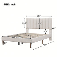 Upholstered Platform Bed Frame with Vertical Channel Tufted Headboard, No Box Spring Needed, Full Size, Cream Color