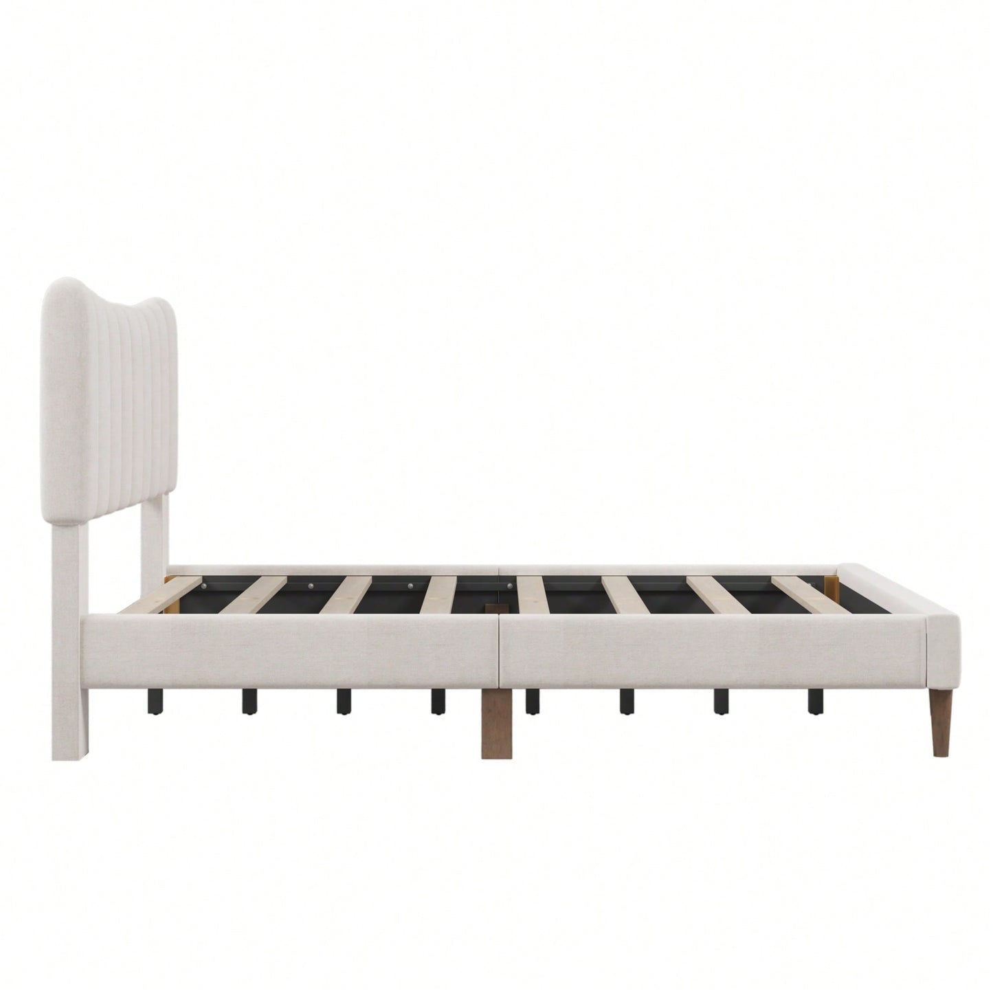 Upholstered Platform Bed Frame with Vertical Channel Tufted Headboard, No Box Spring Needed, Full Size, Cream Color