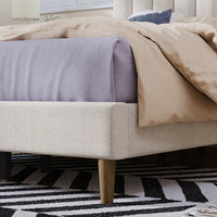 Upholstered Platform Bed Frame with Vertical Channel Tufted Headboard, No Box Spring Needed, Full Size, Cream Color