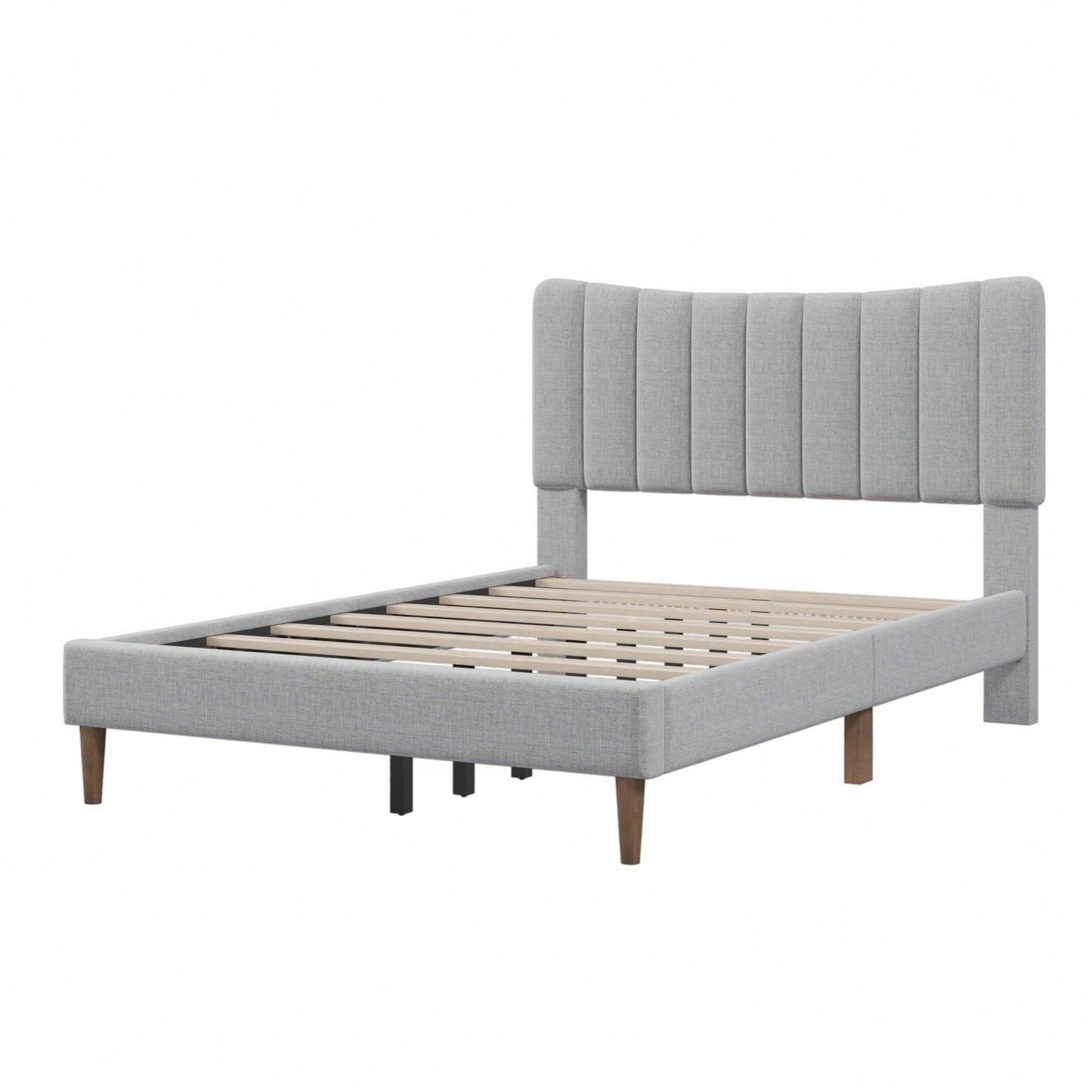 Upholstered Platform Bed Frame with Vertical Channel Tufted Headboard, No Box Spring Needed, Full Size, Cream Color