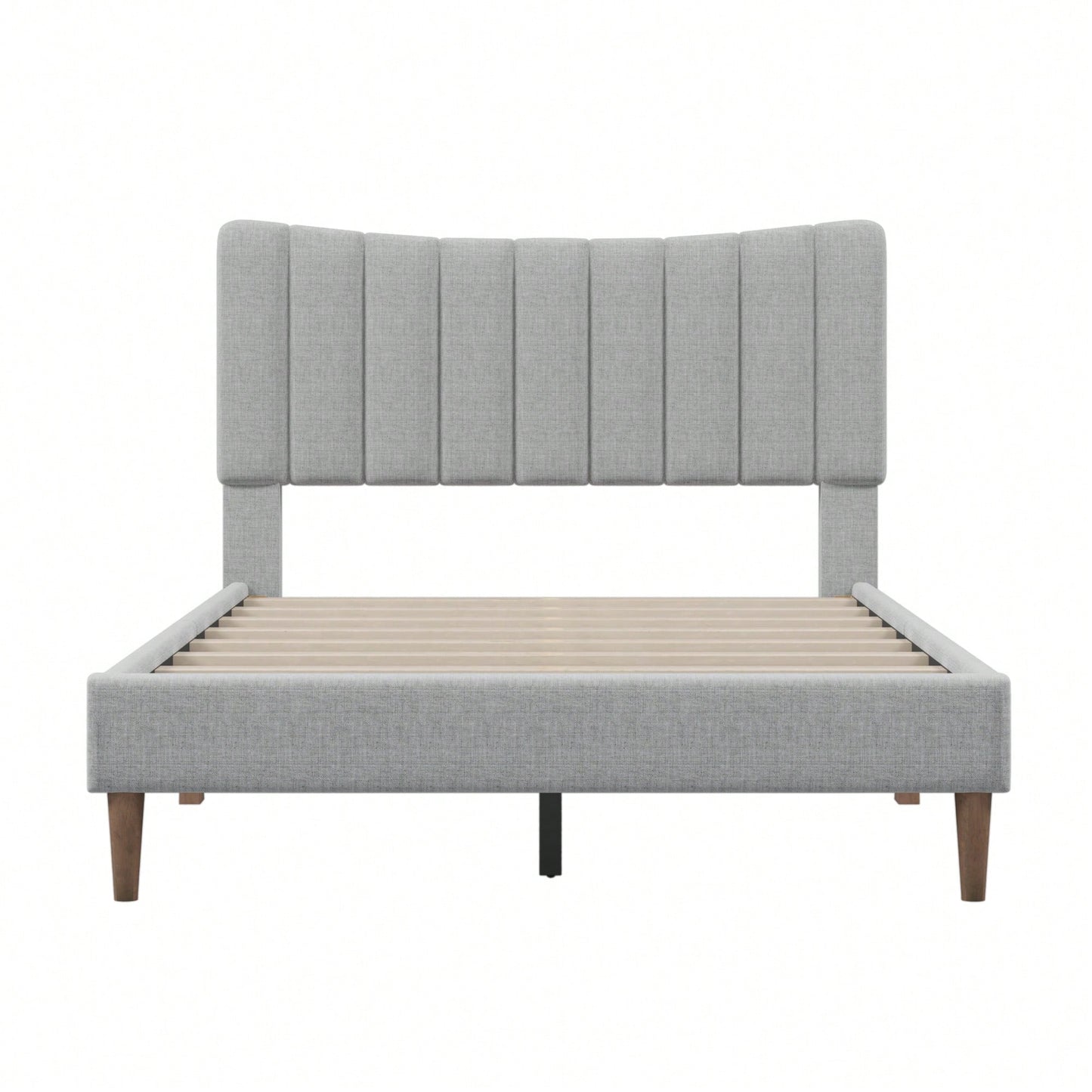 Upholstered Platform Bed Frame with Vertical Channel Tufted Headboard, No Box Spring Needed, Full Size, Cream Color