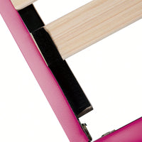 Modern Twin Size Upholstered Bed Frame With LED Lights And Crown Headboard In White And Pink