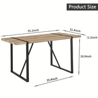 Rustic Industrial Rectangular Dining Table for 4-6 with Thick Wood Top and Black Metal Legs Perfect for Kitchen and Living Room