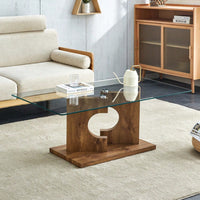 Stylish Rectangular Coffee Table With Tempered Glass Top And Wooden MDF Legs For Modern Living Room 47.2 X 25.5 X 18 Inches