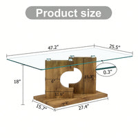 Stylish Rectangular Coffee Table With Tempered Glass Top And Wooden MDF Legs For Modern Living Room 47.2 X 25.5 X 18 Inches