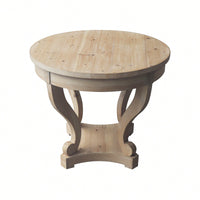 Curved Legs Small Round Dining Table For Kitchen Or Living Room Natural Wood Grain Distressed Finish