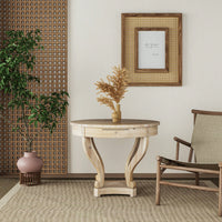 Curved Legs Small Round Dining Table For Kitchen Or Living Room Natural Wood Grain Distressed Finish