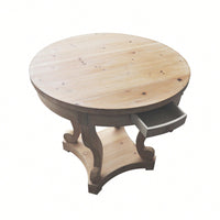 Curved Legs Small Round Dining Table For Kitchen Or Living Room Natural Wood Grain Distressed Finish