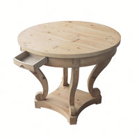 Curved Legs Small Round Dining Table For Kitchen Or Living Room Natural Wood Grain Distressed Finish