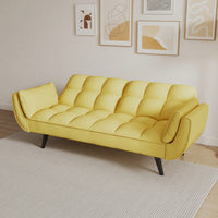 57 Inch Yellow Sofa With Soft Armrests And Throw Pillows For Comfortable Small Space Living In Apartment Or Bedroom