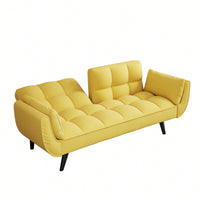 57 Inch Yellow Sofa With Soft Armrests And Throw Pillows For Comfortable Small Space Living In Apartment Or Bedroom