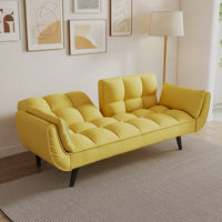 57 Inch Yellow Sofa With Soft Armrests And Throw Pillows For Comfortable Small Space Living In Apartment Or Bedroom