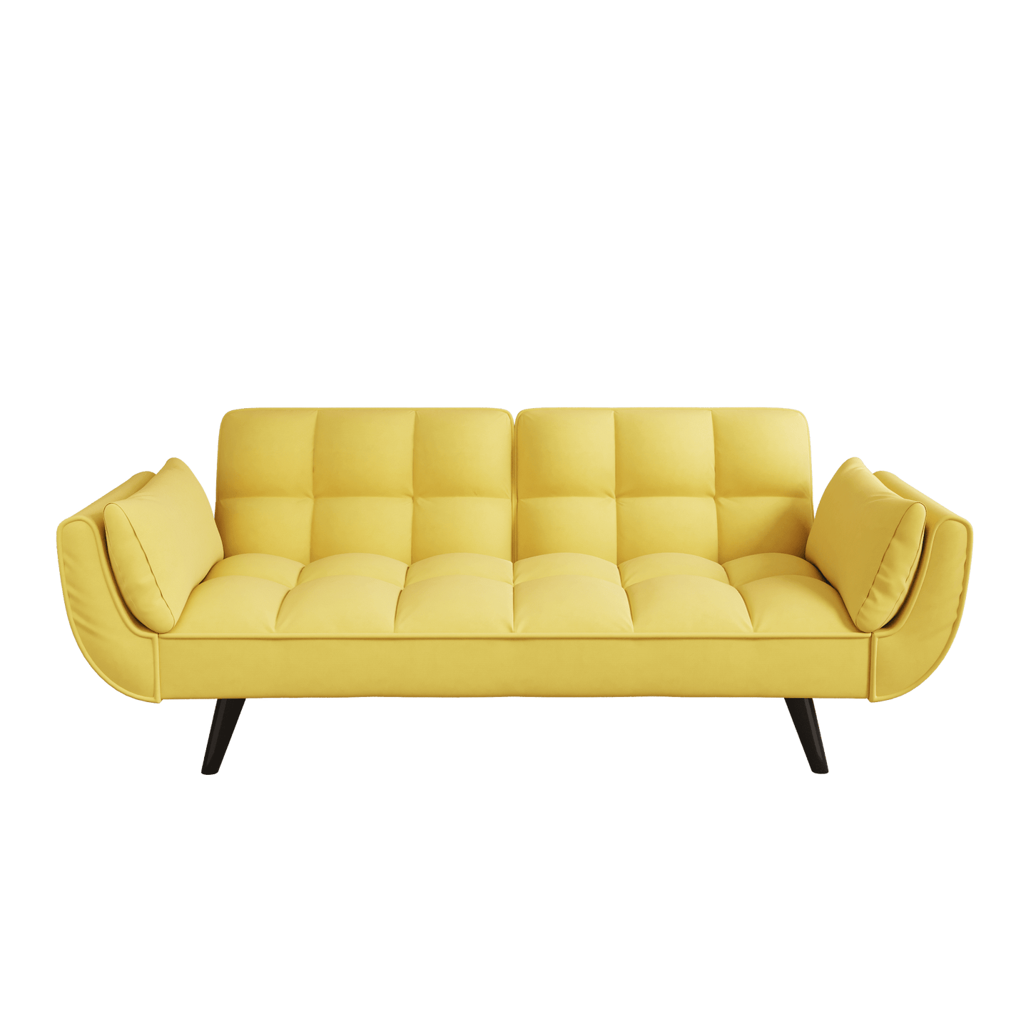 57 Inch Yellow Sofa With Soft Armrests And Throw Pillows For Comfortable Small Space Living In Apartment Or Bedroom