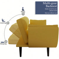 57 Inch Yellow Sofa With Soft Armrests And Throw Pillows For Comfortable Small Space Living In Apartment Or Bedroom