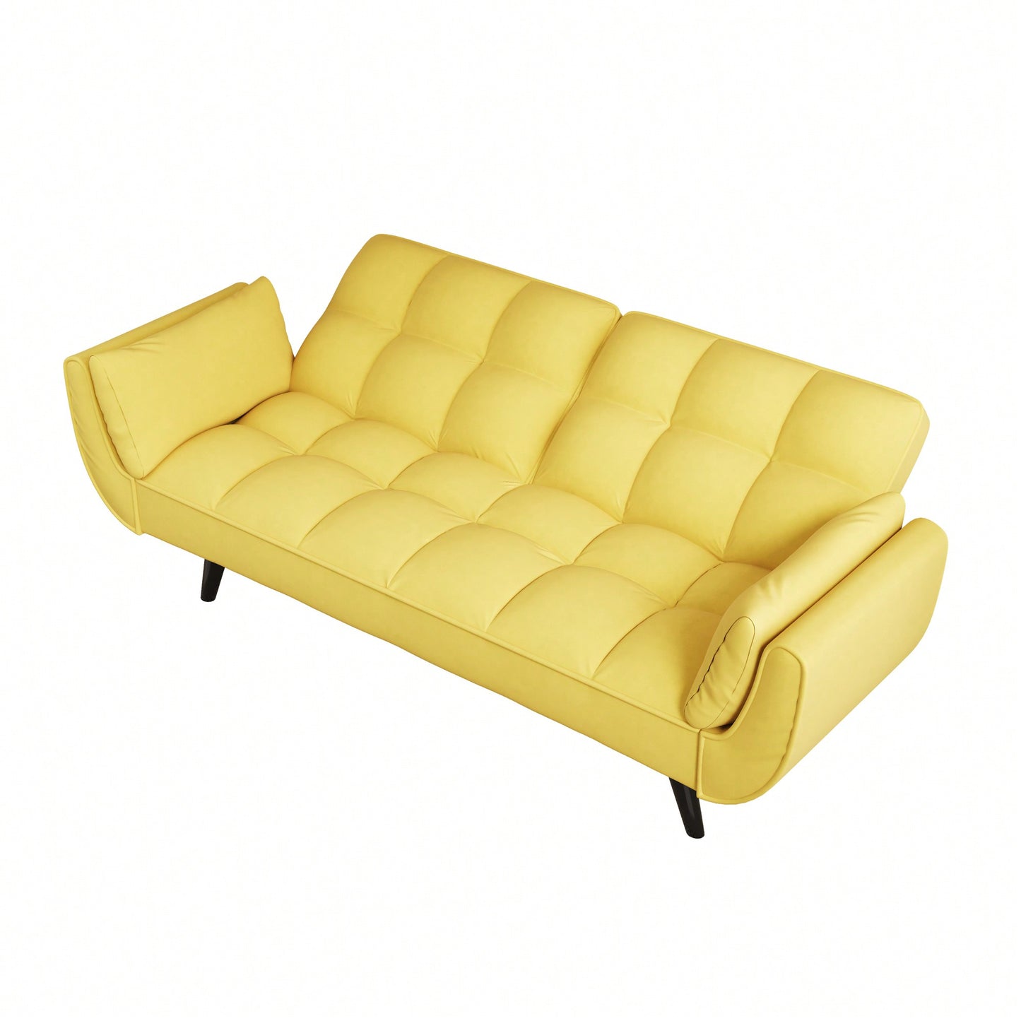 57 Inch Yellow Sofa With Soft Armrests And Throw Pillows For Comfortable Small Space Living In Apartment Or Bedroom