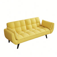 57 Inch Yellow Sofa With Soft Armrests And Throw Pillows For Comfortable Small Space Living In Apartment Or Bedroom