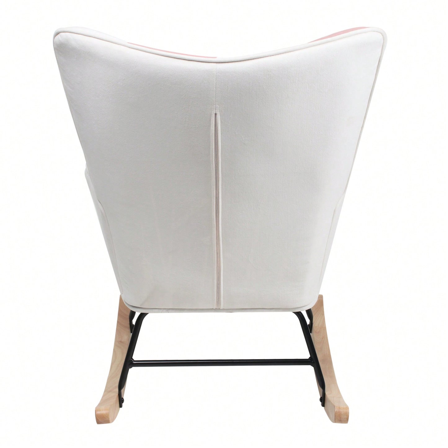 Mid Century Modern Fabric Rocking Chair With Wood Legs And Patchwork Linen For Living Room And Bedroom