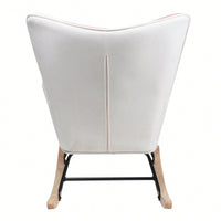 Mid Century Modern Fabric Rocking Chair With Wood Legs And Patchwork Linen For Living Room And Bedroom