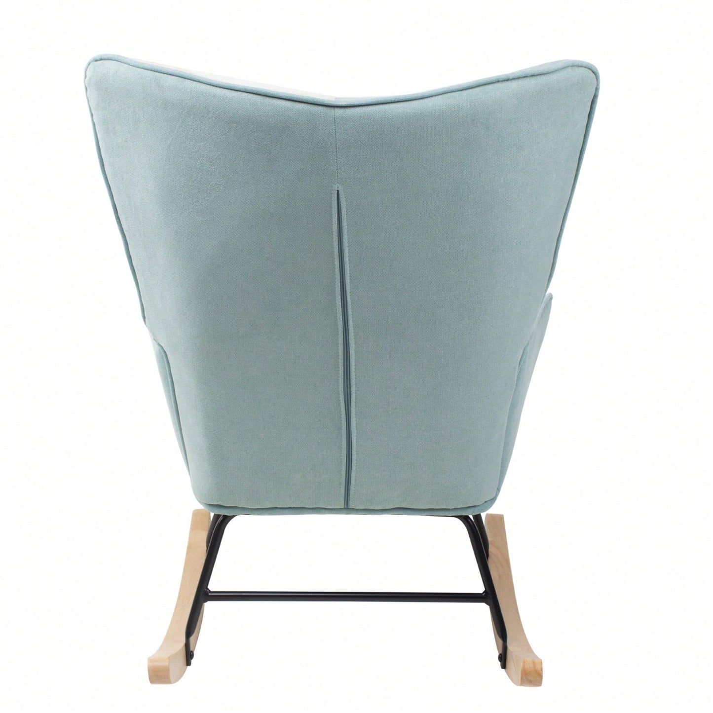 Mid Century Modern Fabric Rocking Chair With Wood Legs And Patchwork Linen For Living Room And Bedroom