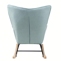 Mid Century Modern Fabric Rocking Chair With Wood Legs And Patchwork Linen For Living Room And Bedroom