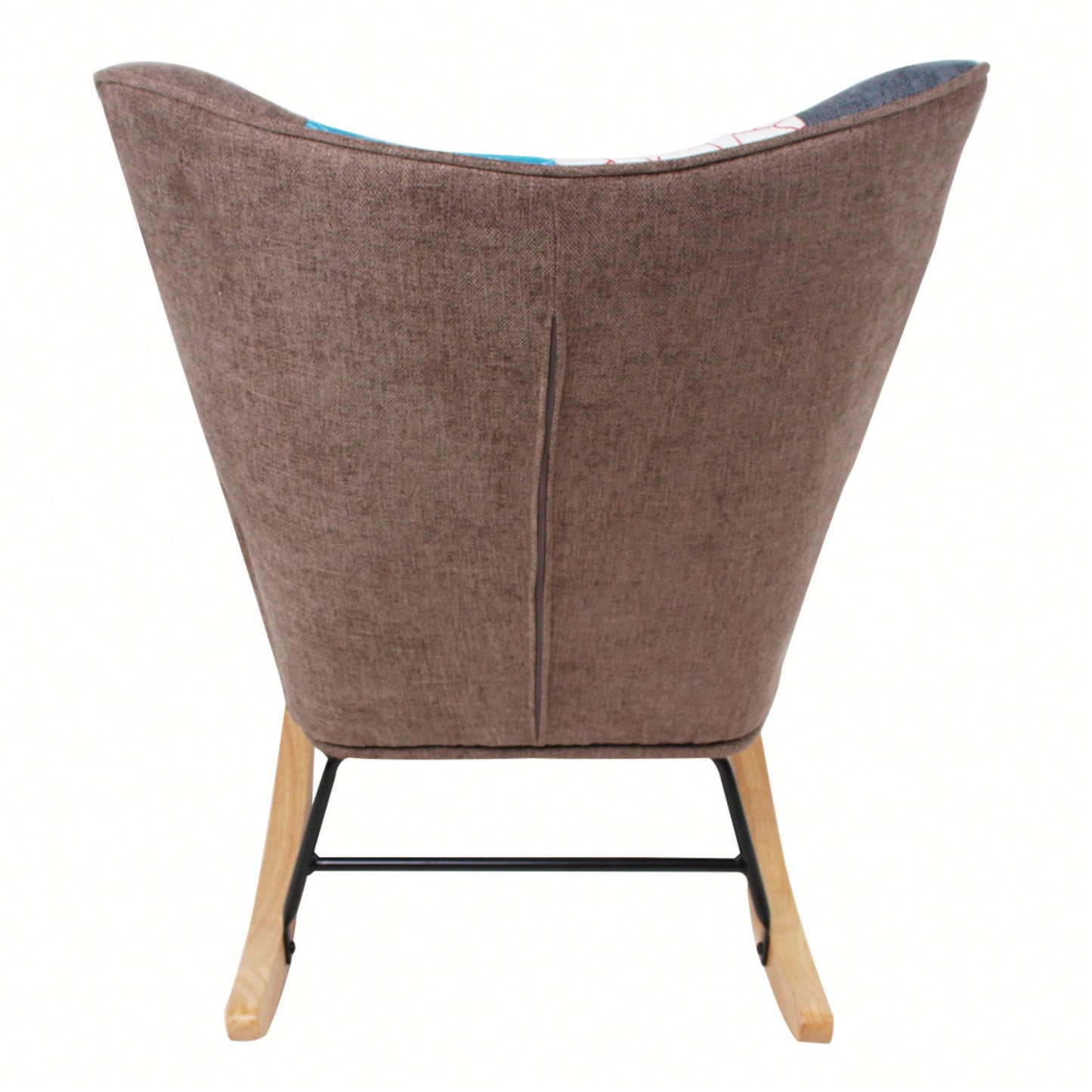 Mid Century Modern Fabric Rocking Chair With Wood Legs And Patchwork Linen For Living Room And Bedroom