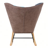 Mid Century Modern Fabric Rocking Chair With Wood Legs And Patchwork Linen For Living Room And Bedroom