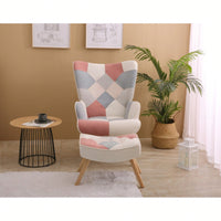 Accent Chair And Ottoman Set For Living Room And Bedroom Comfortable Side Armchair With Creative Splicing Fabric Design