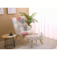 Accent Chair And Ottoman Set For Living Room And Bedroom Comfortable Side Armchair With Creative Splicing Fabric Design