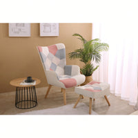 Accent Chair And Ottoman Set For Living Room And Bedroom Comfortable Side Armchair With Creative Splicing Fabric Design
