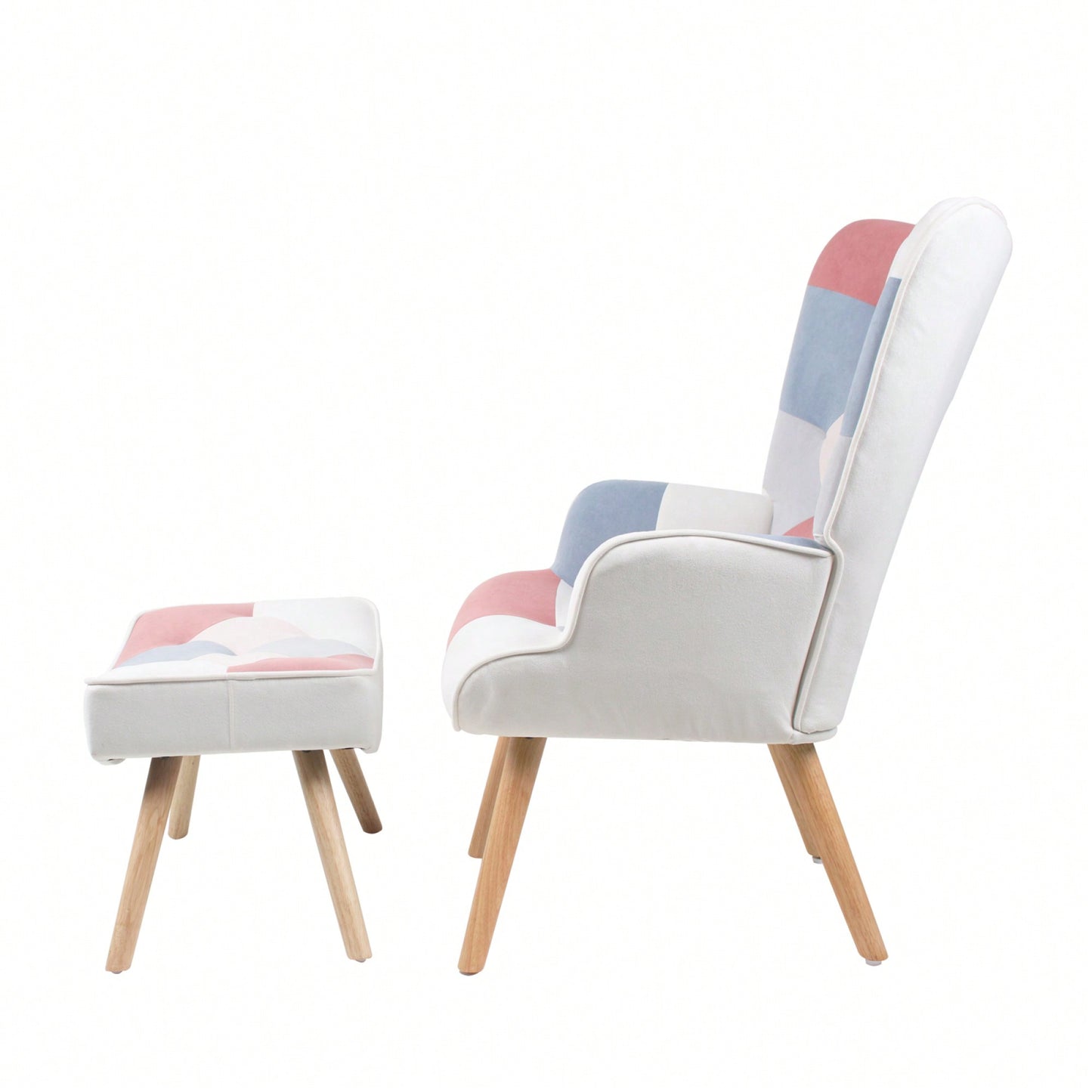 Accent Chair And Ottoman Set For Living Room And Bedroom Comfortable Side Armchair With Creative Splicing Fabric Design