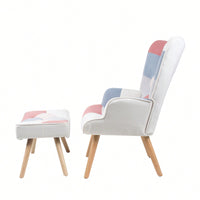 Accent Chair And Ottoman Set For Living Room And Bedroom Comfortable Side Armchair With Creative Splicing Fabric Design