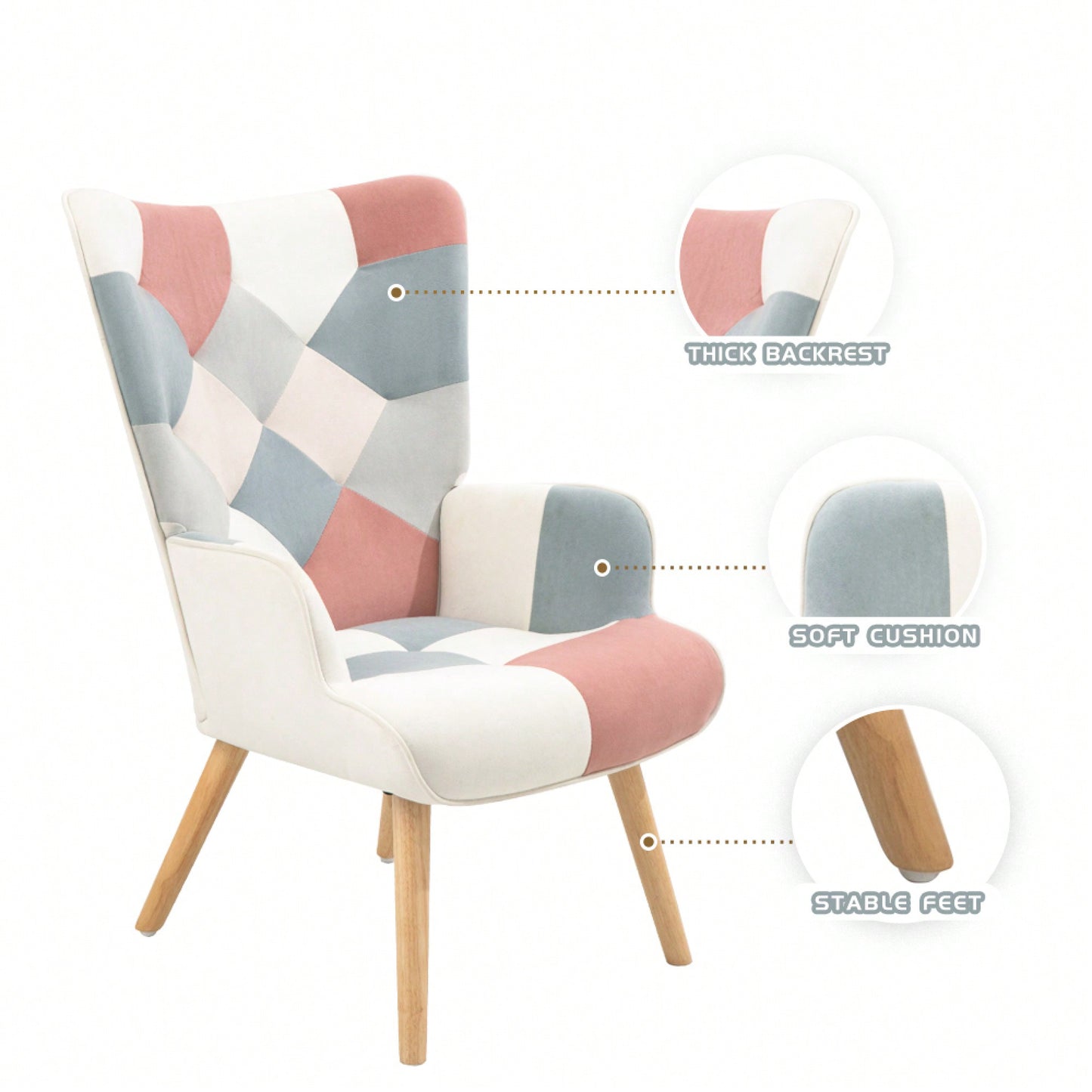 Accent Chair And Ottoman Set For Living Room And Bedroom Comfortable Side Armchair With Creative Splicing Fabric Design