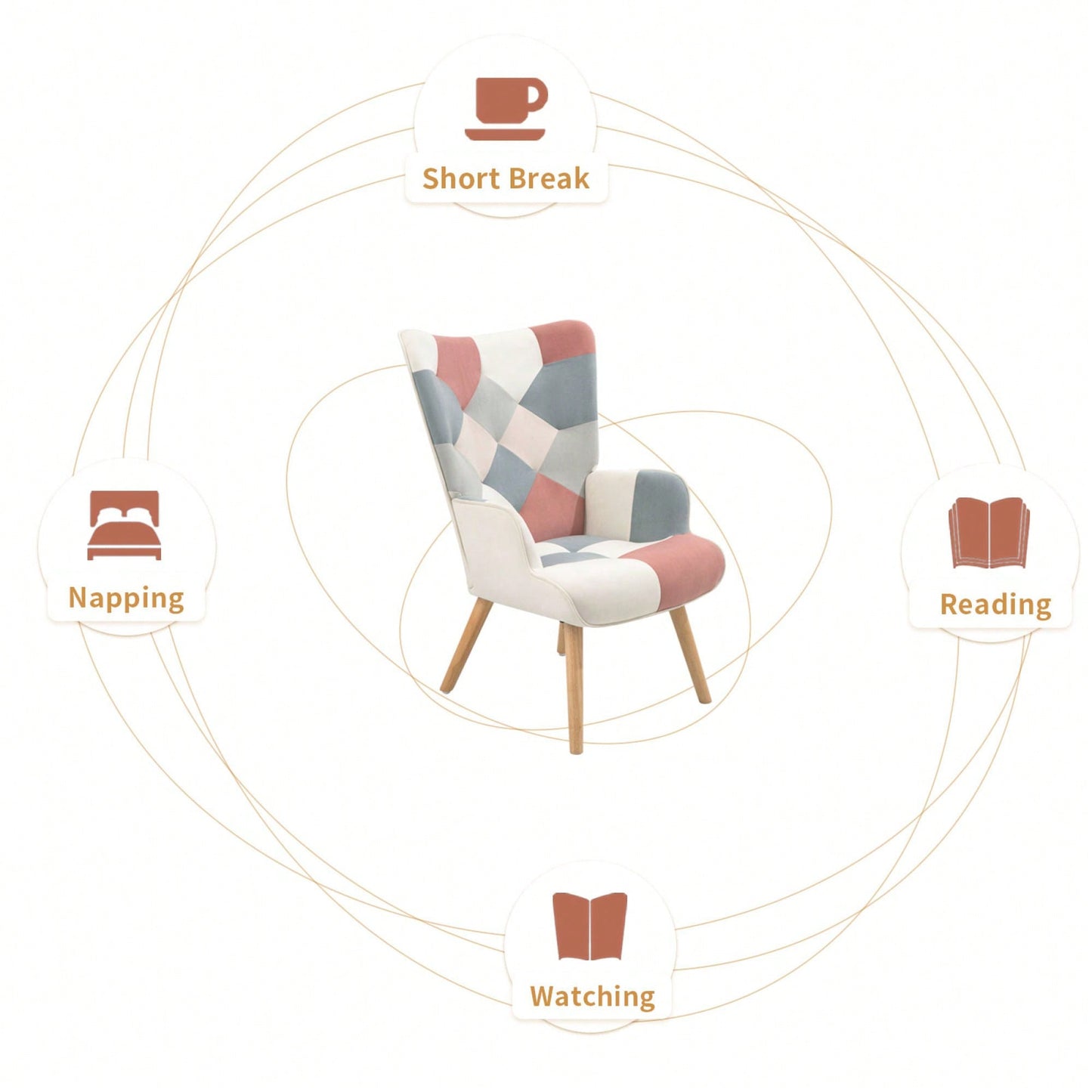 Accent Chair And Ottoman Set For Living Room And Bedroom Comfortable Side Armchair With Creative Splicing Fabric Design