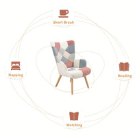 Accent Chair And Ottoman Set For Living Room And Bedroom Comfortable Side Armchair With Creative Splicing Fabric Design