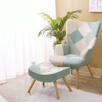 Accent Chair And Ottoman Set For Living Room And Bedroom Comfortable Side Armchair With Creative Splicing Fabric Design
