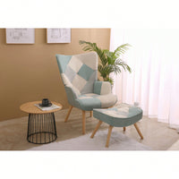 Accent Chair And Ottoman Set For Living Room And Bedroom Comfortable Side Armchair With Creative Splicing Fabric Design