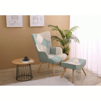 Accent Chair And Ottoman Set For Living Room And Bedroom Comfortable Side Armchair With Creative Splicing Fabric Design