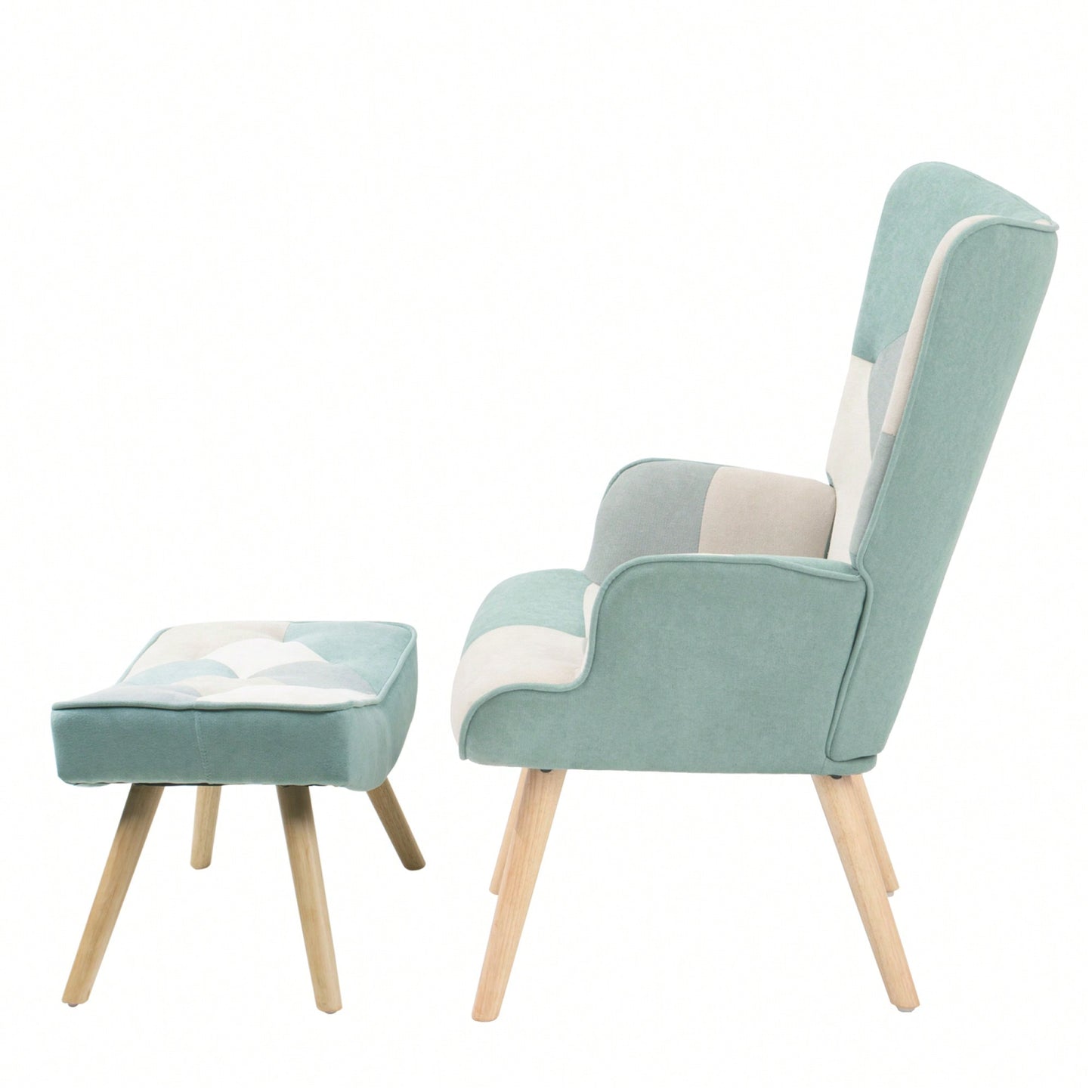 Accent Chair And Ottoman Set For Living Room And Bedroom Comfortable Side Armchair With Creative Splicing Fabric Design