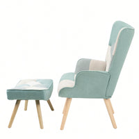 Accent Chair And Ottoman Set For Living Room And Bedroom Comfortable Side Armchair With Creative Splicing Fabric Design