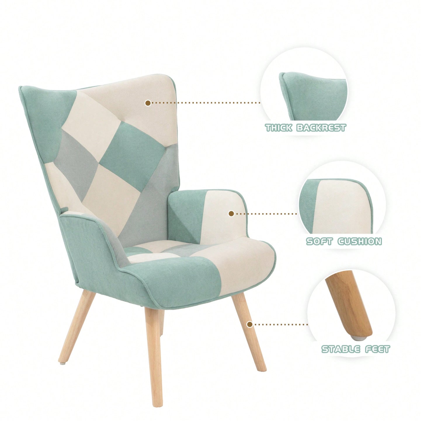 Accent Chair And Ottoman Set For Living Room And Bedroom Comfortable Side Armchair With Creative Splicing Fabric Design