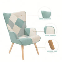 Accent Chair And Ottoman Set For Living Room And Bedroom Comfortable Side Armchair With Creative Splicing Fabric Design