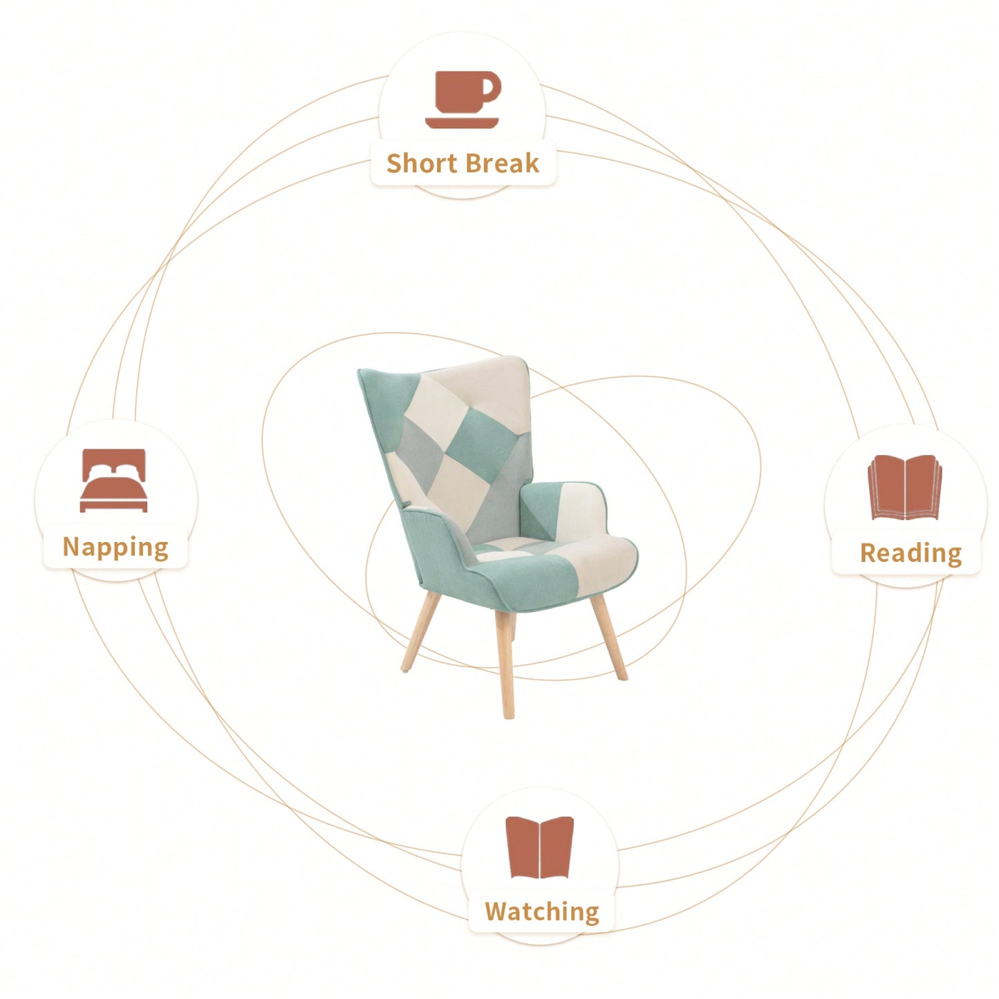 Accent Chair And Ottoman Set For Living Room And Bedroom Comfortable Side Armchair With Creative Splicing Fabric Design