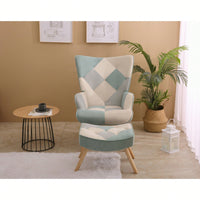 Accent Chair And Ottoman Set For Living Room And Bedroom Comfortable Side Armchair With Creative Splicing Fabric Design