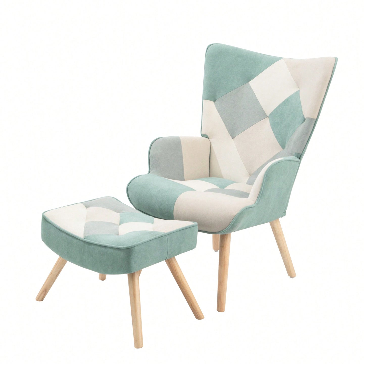 Accent Chair And Ottoman Set For Living Room And Bedroom Comfortable Side Armchair With Creative Splicing Fabric Design